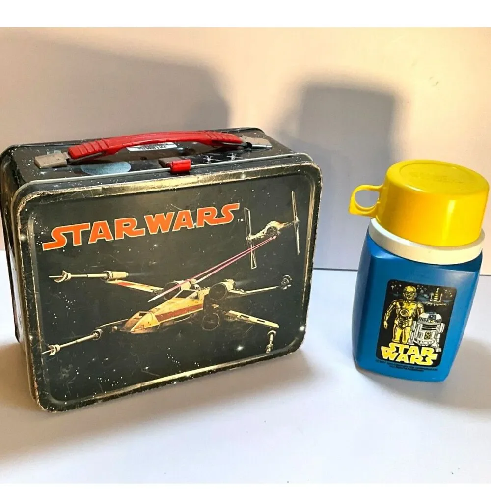 1977 Star Wars Lunch Box Darth Vader Princess Leah Luke Skywalker with thermos